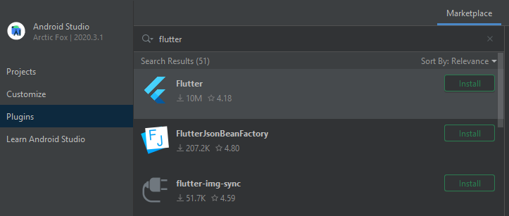 pasang plugins flutter